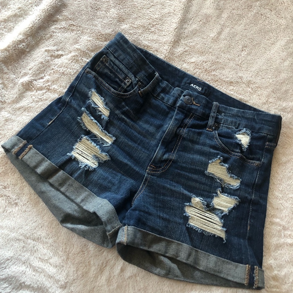 Aero denim distressed shorts